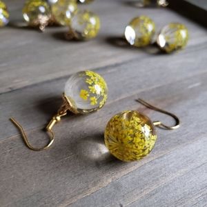Handmade Succulent Yellow Flower Ball Earrings